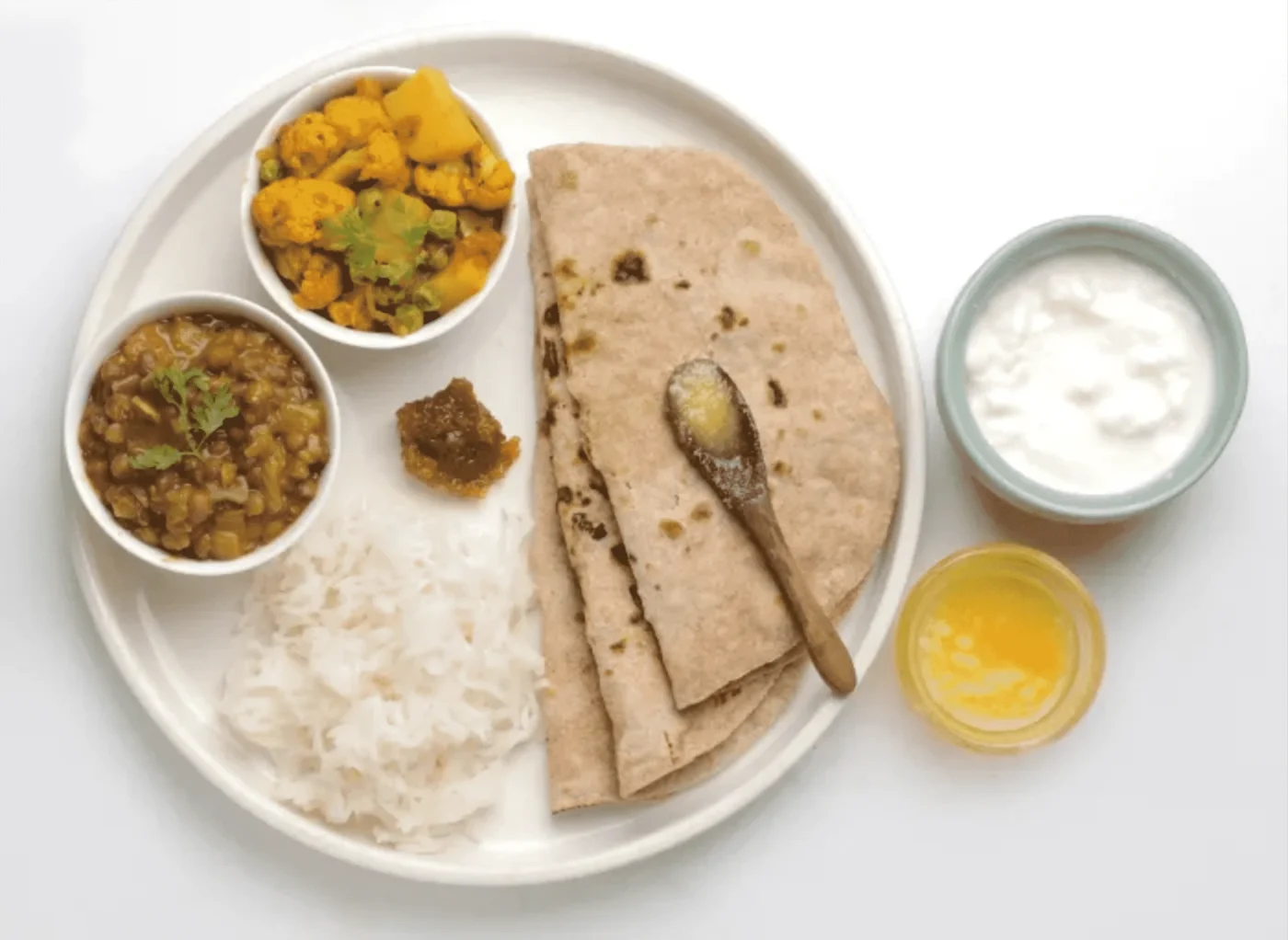 Nutritious Indian vegetarian meal served on traditional plate.